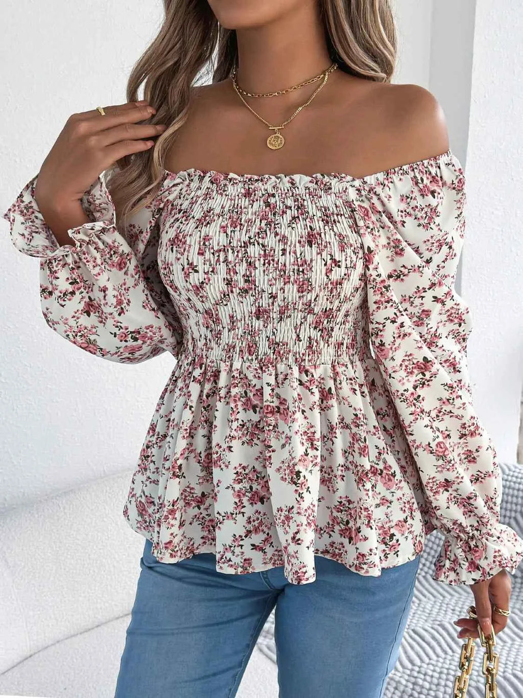 Floral Square Neck Flounce Sleeve Blouse 256aaa72-8909-464d-a190-f2f39a1e642d-Max-Origin