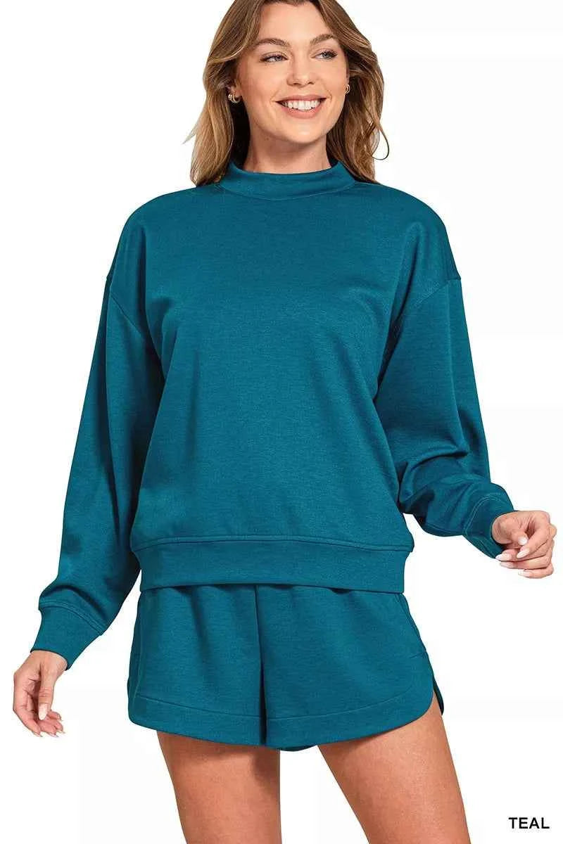 Zenana Scuba Long Sleeve Sweatshirt and Shorts Set TEAL 25768aedc1b147d4ba1c35c534328e81-Max-Origin