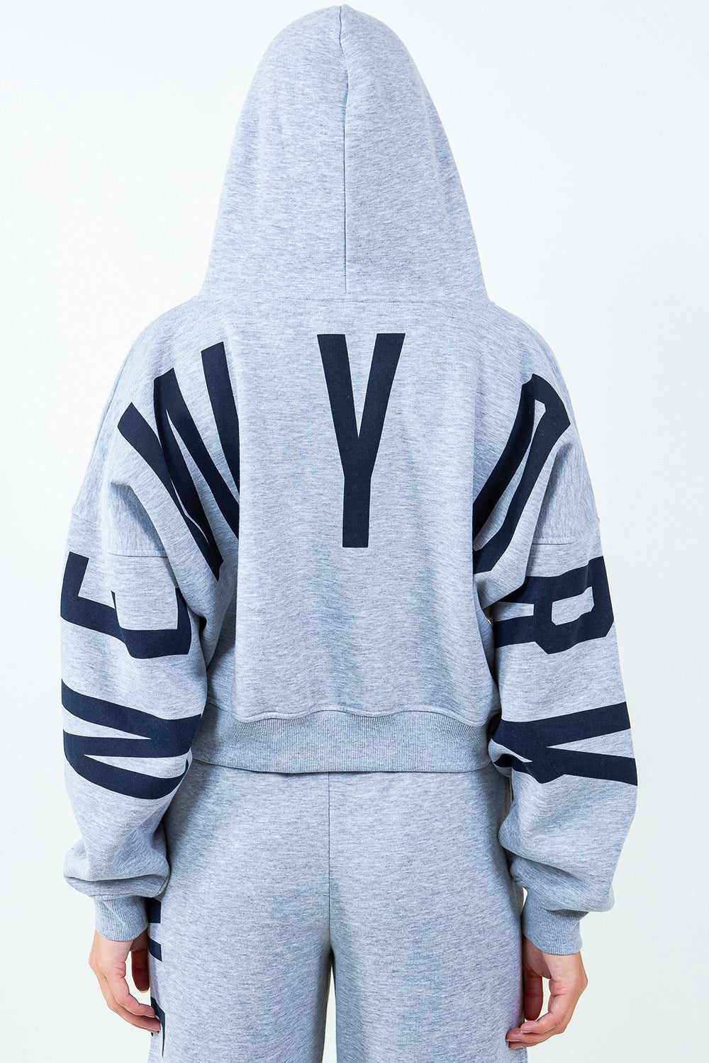 American Bazi Letter Graphic Long Sleeve Drawstring Cropped Hoodie H.GREY NAVY 257de05d-1161-4c57-a703-a7bade850d42-Max