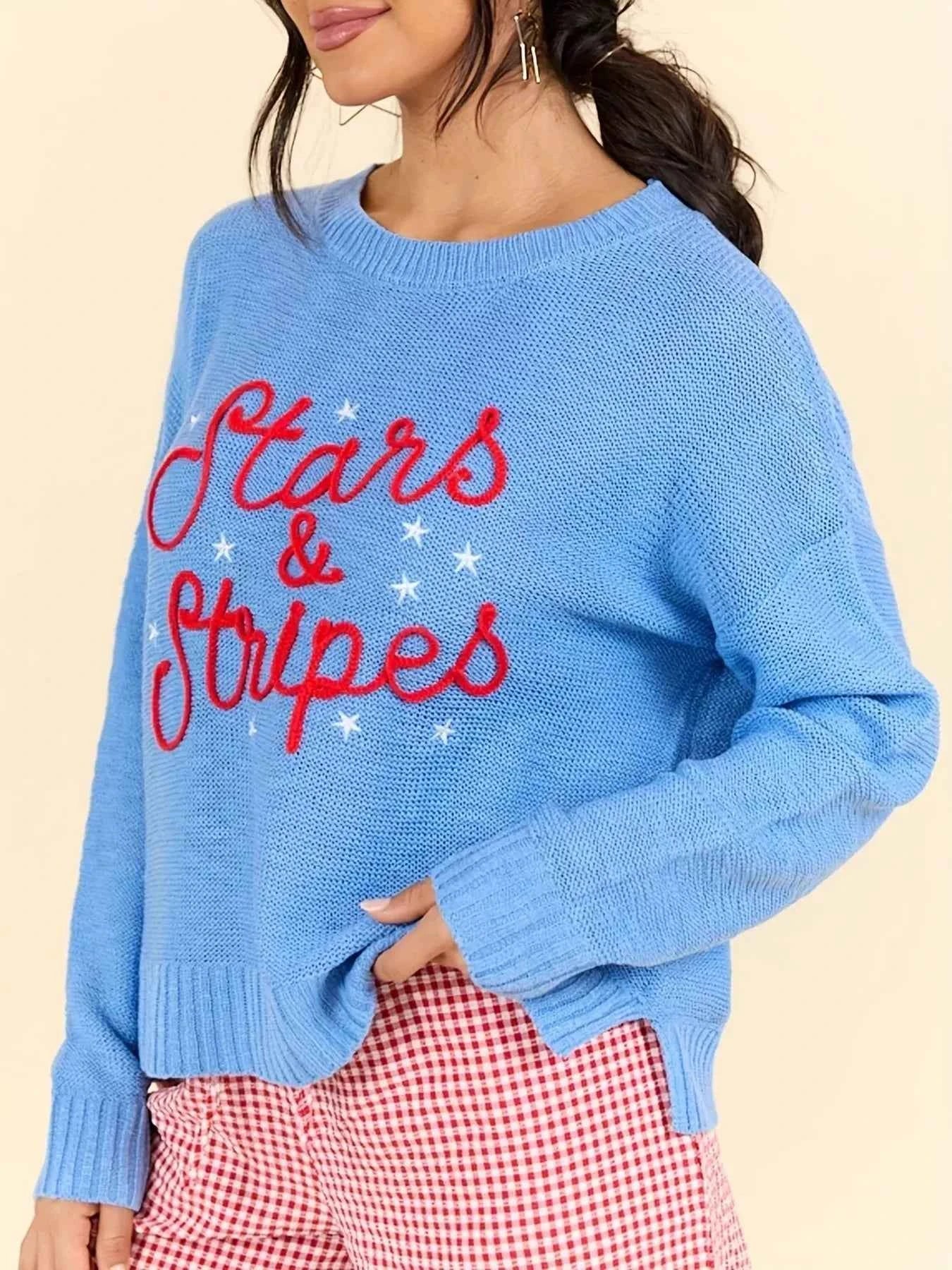 Stars and Stripes Patriotic Drop Shoulder Sweater 25acce50e8014f52baed1916b2df617f-Max-Origin
