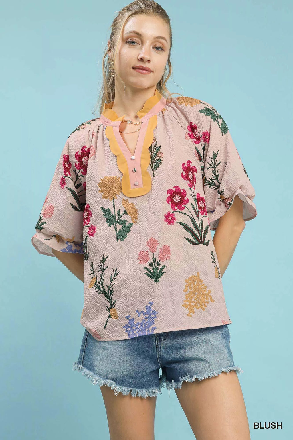 Umgee Floral Puff Sleeve Blouse with Scallop Trim Collar BLUSH 25babb66-4d84-4e3f-94e1-ddd871e91786-Max-Origin