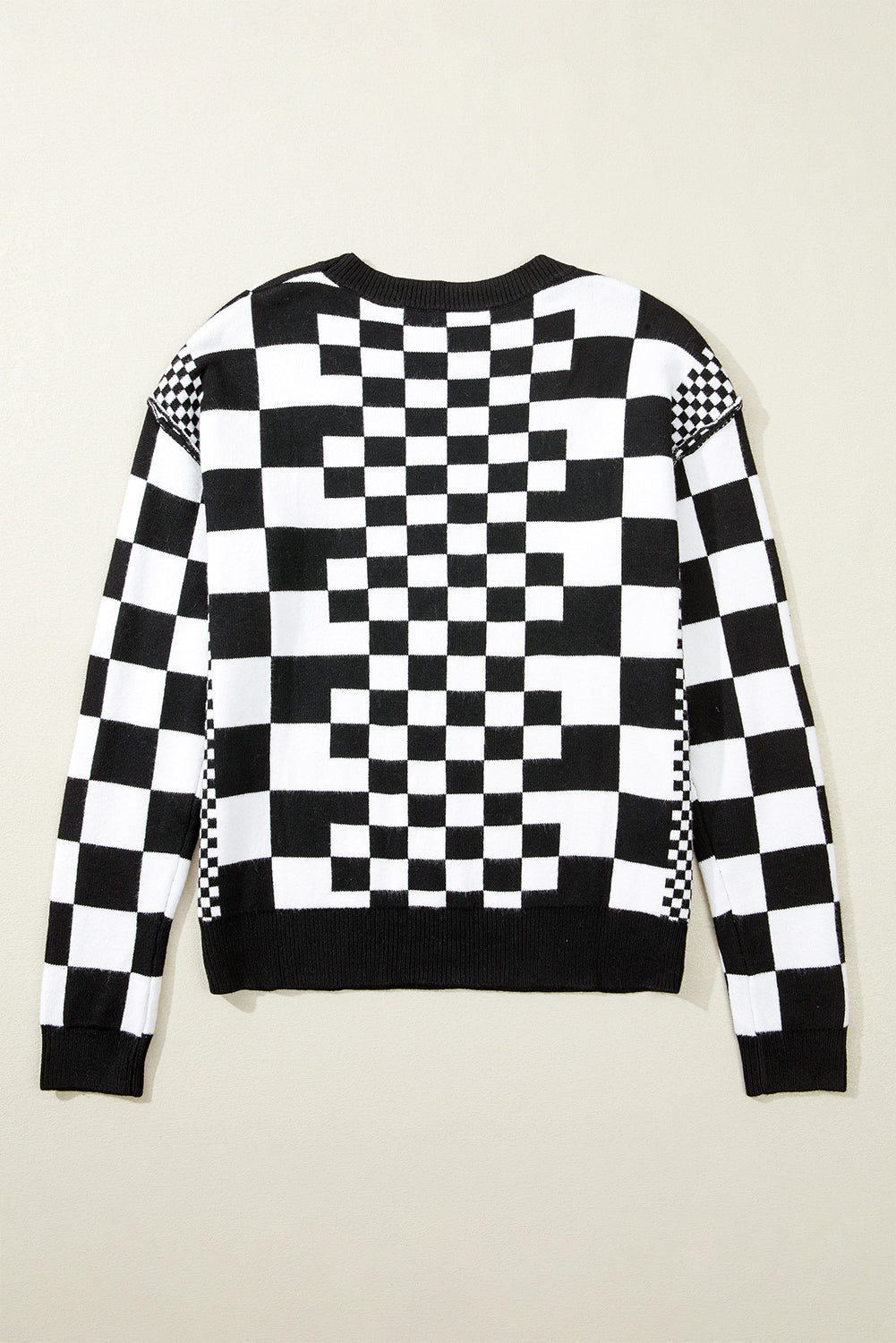 Black Checkered Drop Shoulder Round Neck Sweater 25bf645c61e086cc
