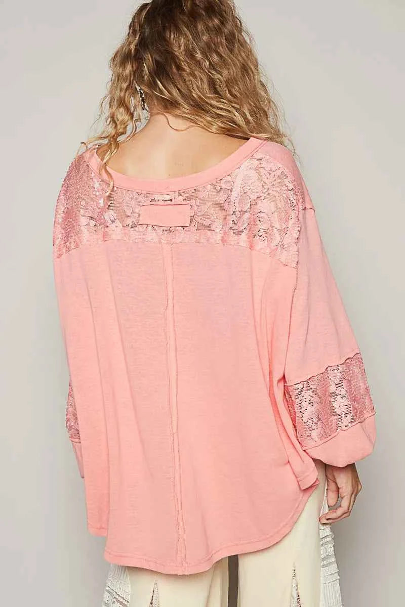 POL V-Neck Long Sleeve T-Shirt with Lace Detail 25d43d81-f4a1-45ce-aaf3-5c24a441db73-Max-Origin