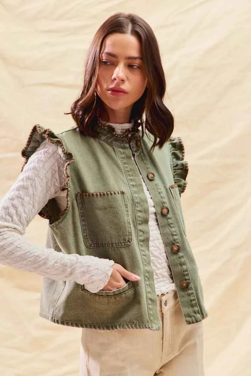 SO ME Washed Denim Stitch Ruffled Hidden Button Vest Top 25ef0b8391094d848cb51de4b90a8554-Max-Origin
