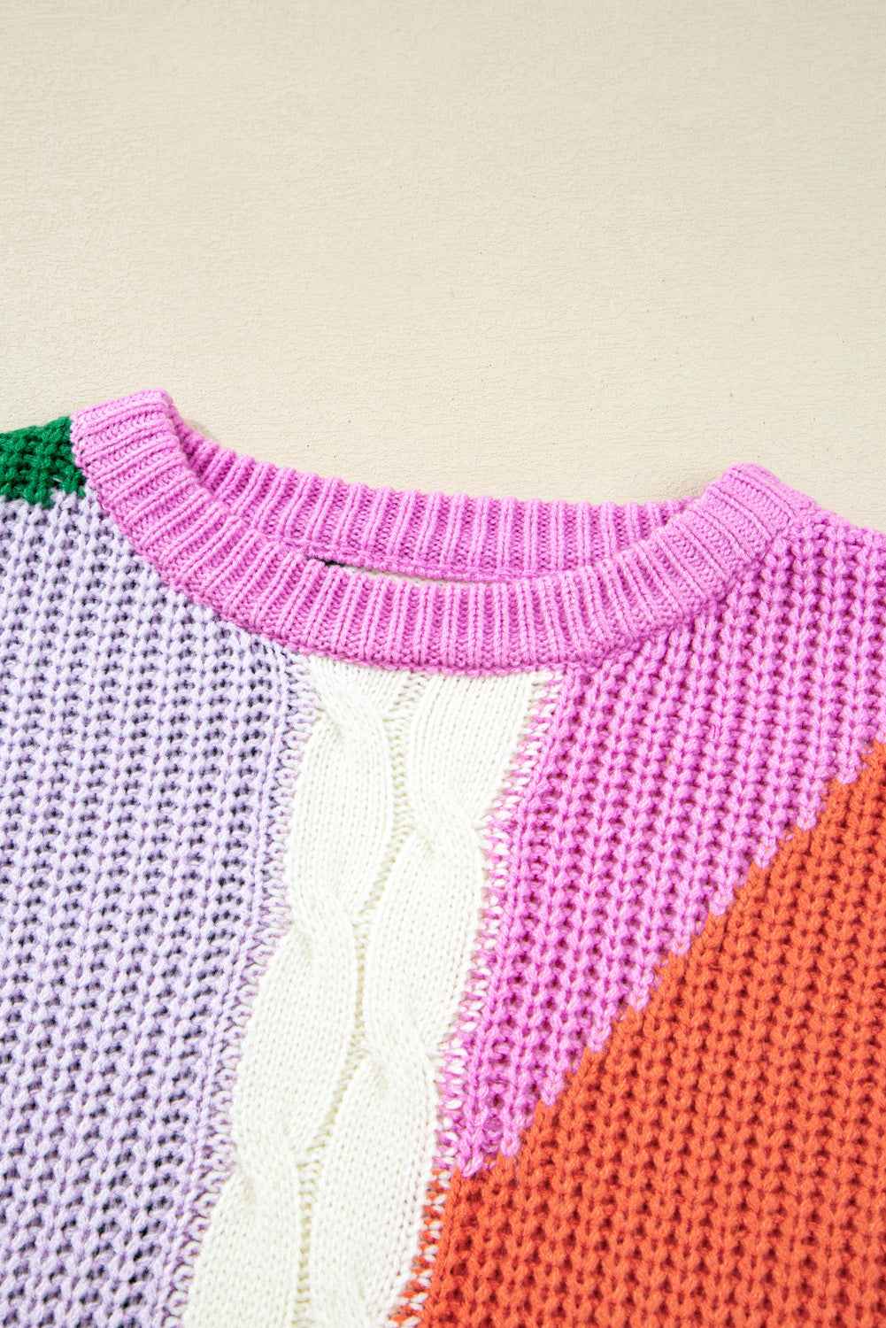 Desert Gold Colorblock Knit Drop Shoulder Loose Fit Sweater 264d1765d851aca3