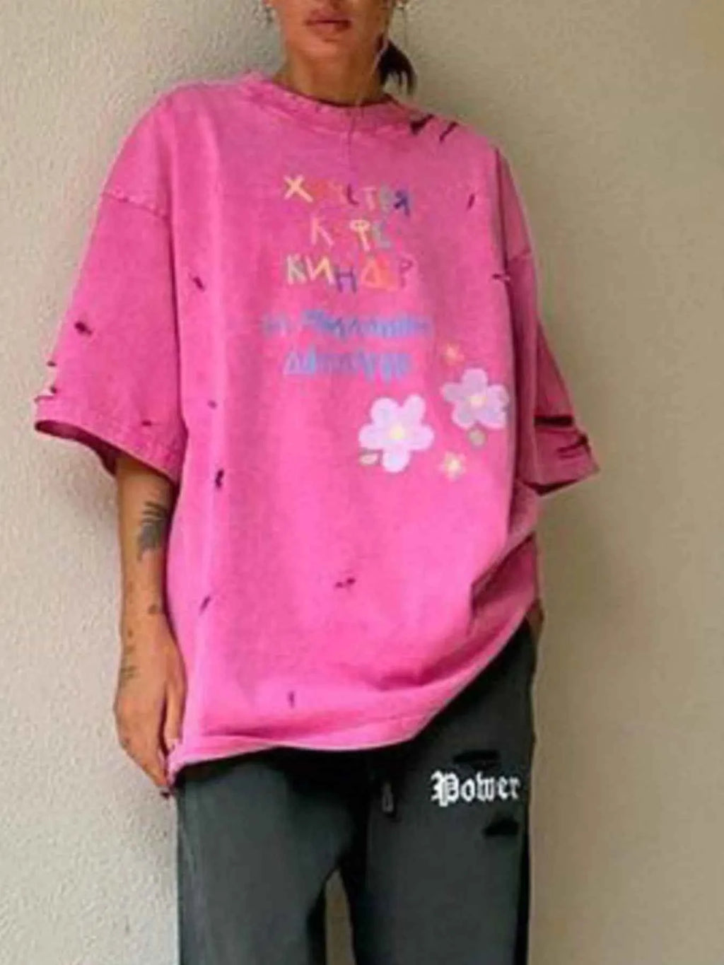 Distressed Oversized Letter Round Neck T-Shirt 267fc969-e6d7-4bad-a40d-1e167585578f-Max-Origin