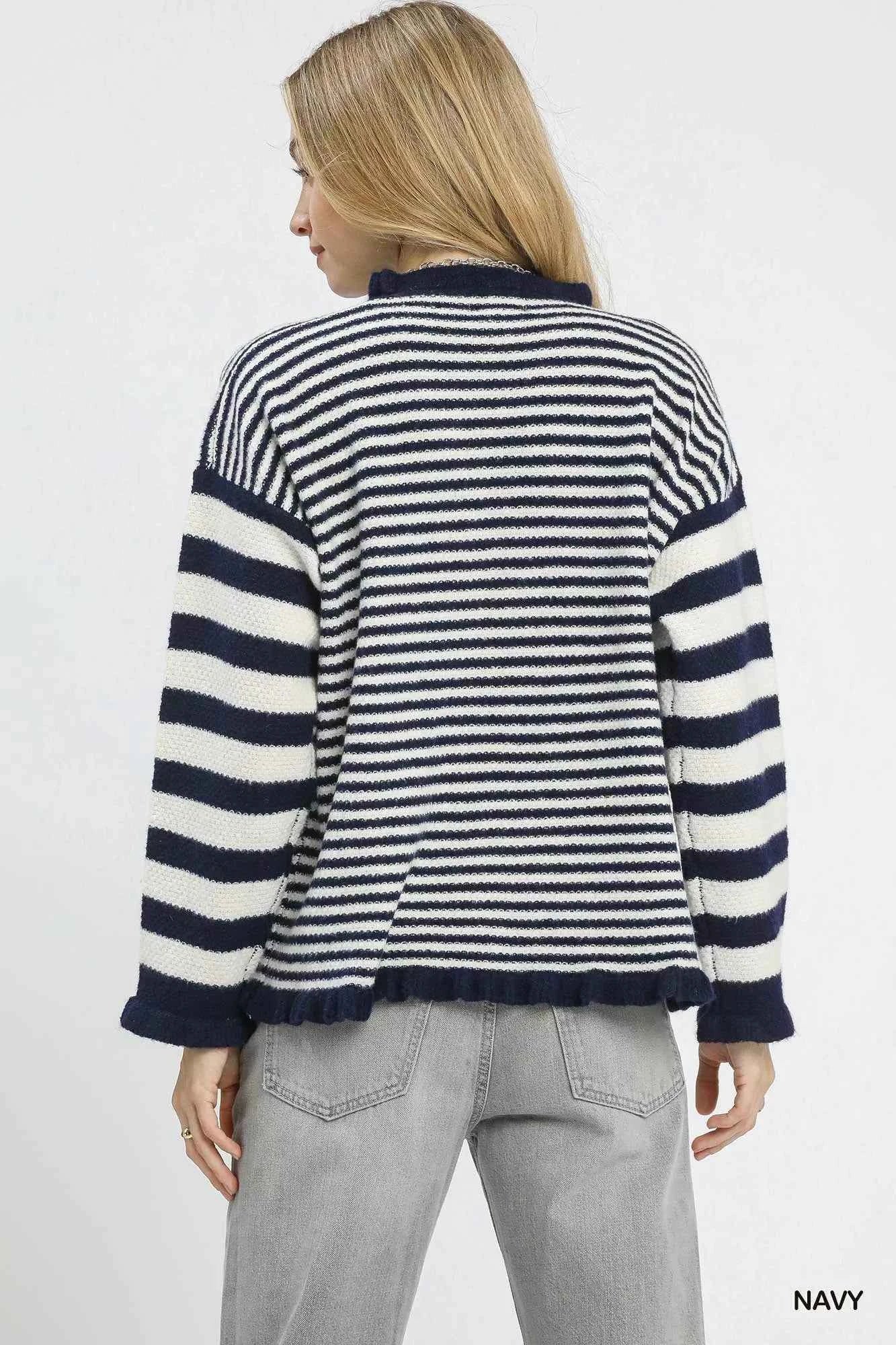 Umgee Ruffle Neck Stripe Sweater 2690f3de-e62e-4e70-b9be-cde28e651357-Max-Origin