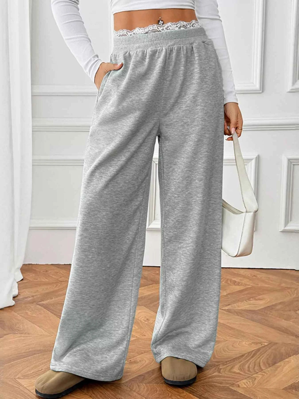 Lace Detail Wide Leg Casual Pants 26d351e22f2a4b1babb58ff88e6d0a0e-Max-Origin