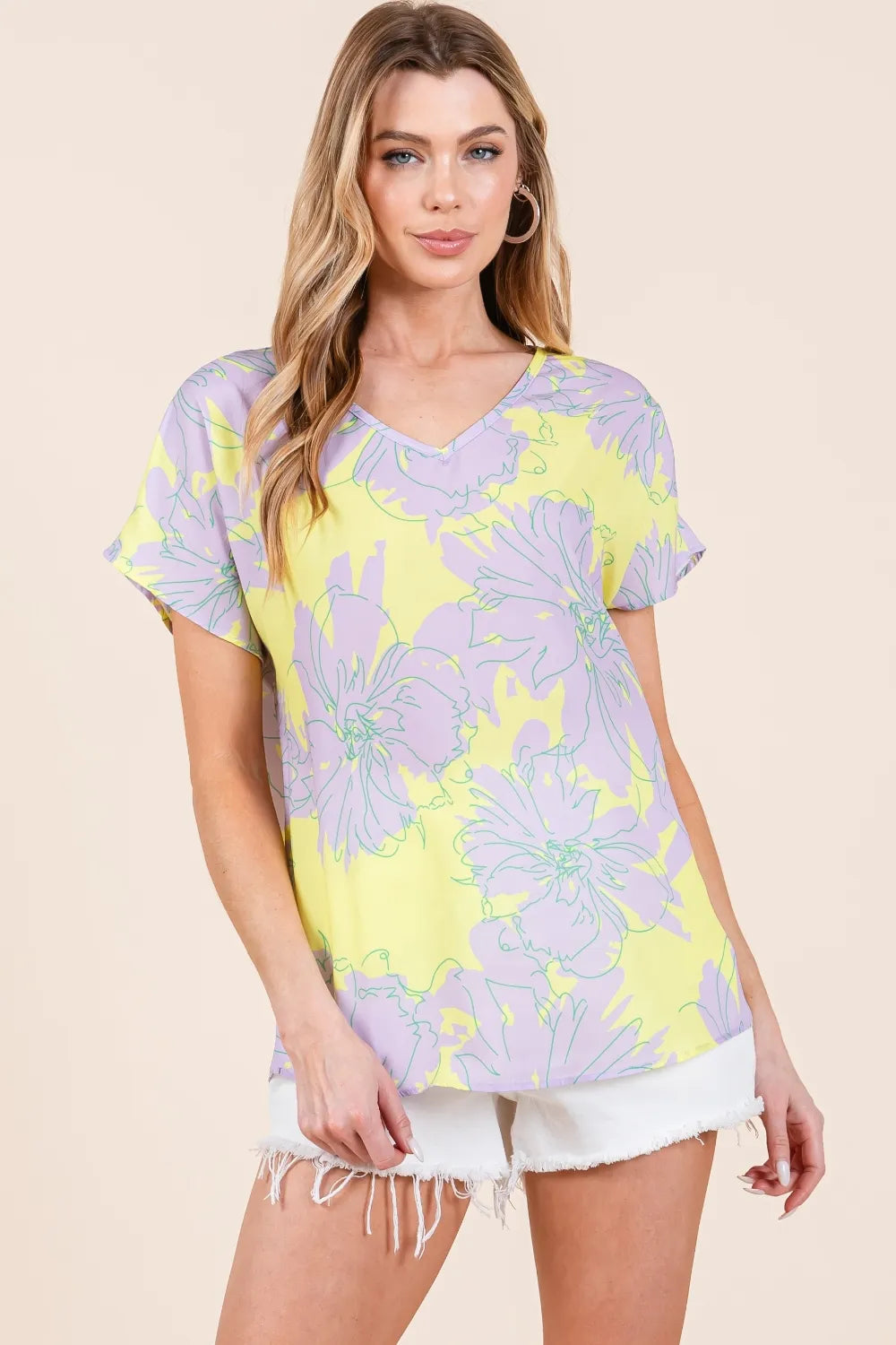 BOMBOM Floral Short Sleeve T-Shirt Lilac-Yellow 26e6b7e6-1c64-4580-94dd-67eaecf05e79-Max