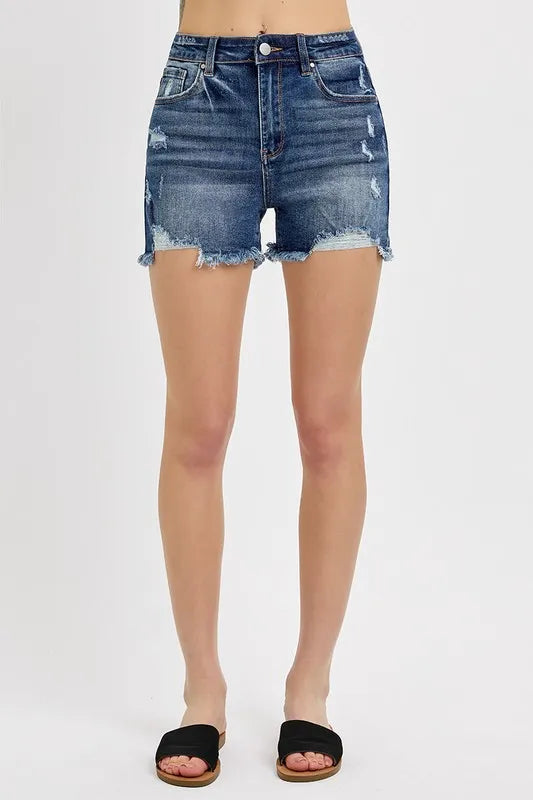 RISEN Distressed Raw Hem Denim Shorts 26e87334-95c1-43bb-9a9c-bb2133eb6f47-Max