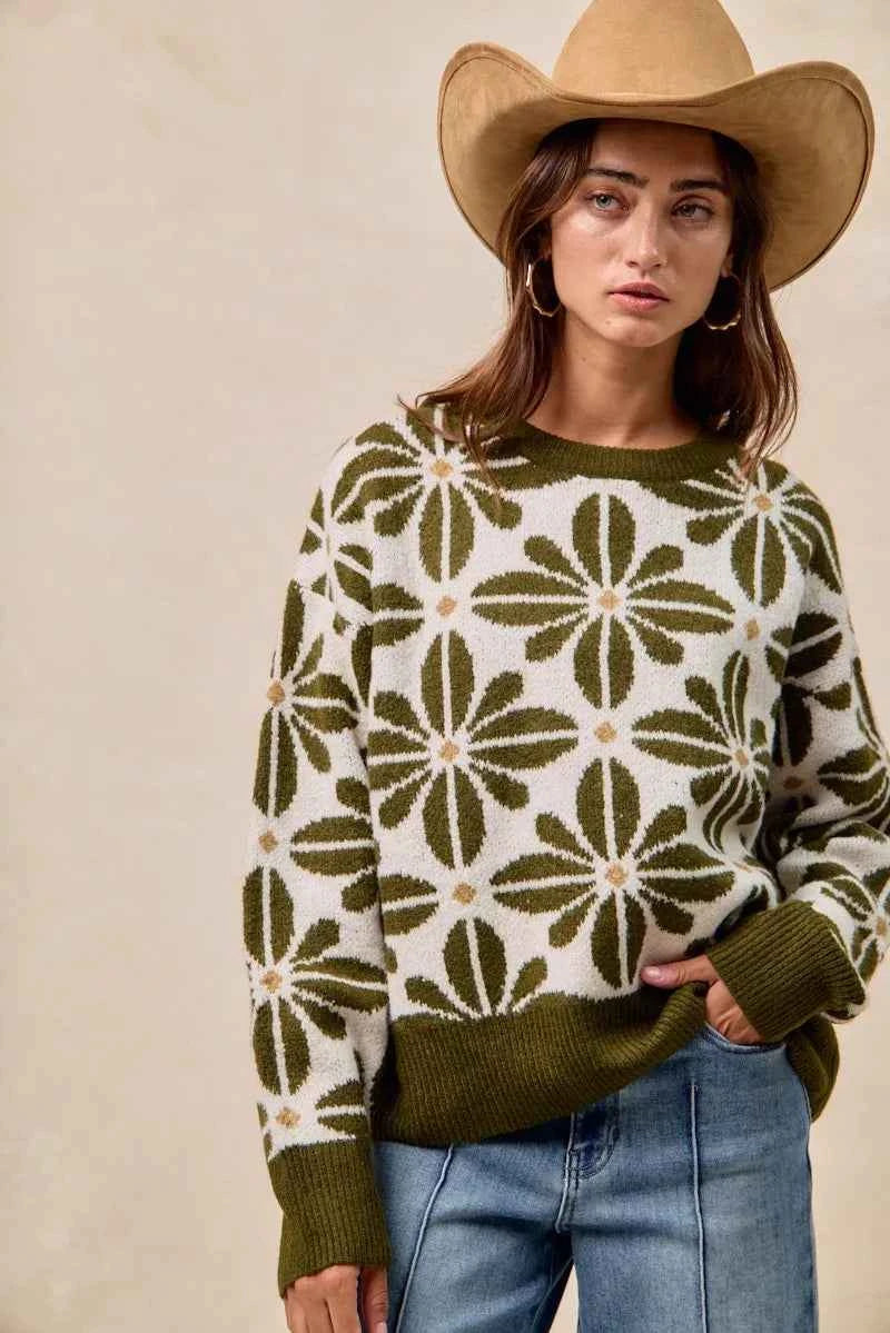 BiBi Flower Pattern Long Sleeve Sweater 26eb76eeca2b444cbbddc9f6b75fc532-Max-Origin