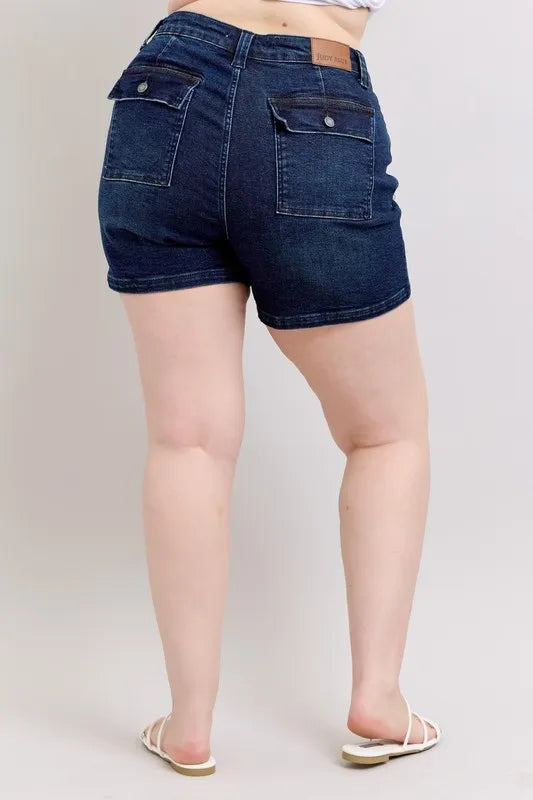 Judy Blue Full Size High Waist Back Flap Pocket Denim Shorts Plus Size 26ef617d-c363-4cff-91aa-1c22f244b6a2-Max-Origin