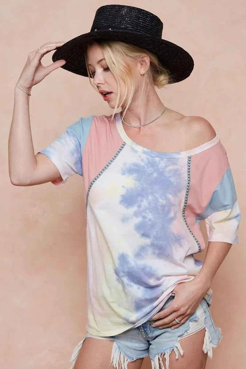 BiBi Tie Dye Printed Cotton Color Block T-Shirt 26fd33760dc14e93be57b37341484e1b-Max-Origin