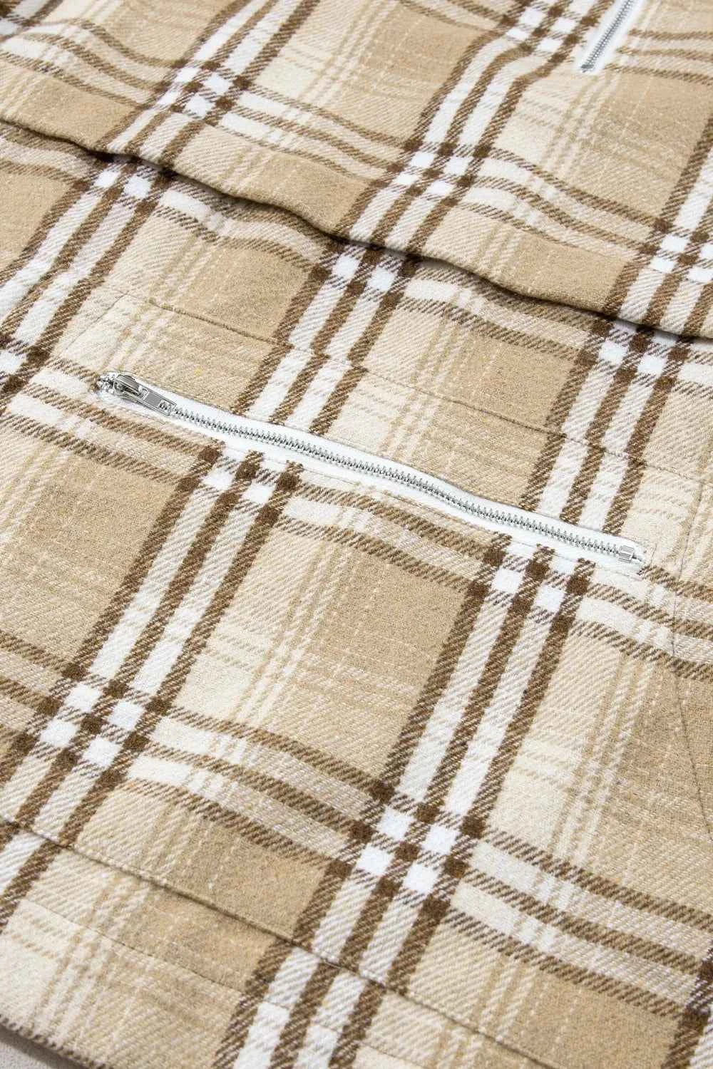 Drawstring Plaid Half Zip Raglan Sleeve Hoodie 2711d2b1-0819-499c-922d-7593373d3d8e-Max