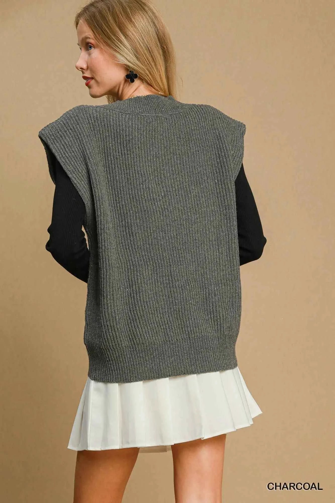 Umgee Oversized V Neck Ribbed Sweater Vest 27252e31-9266-470f-b3d5-2ad8014c2b1e-Max-Origin