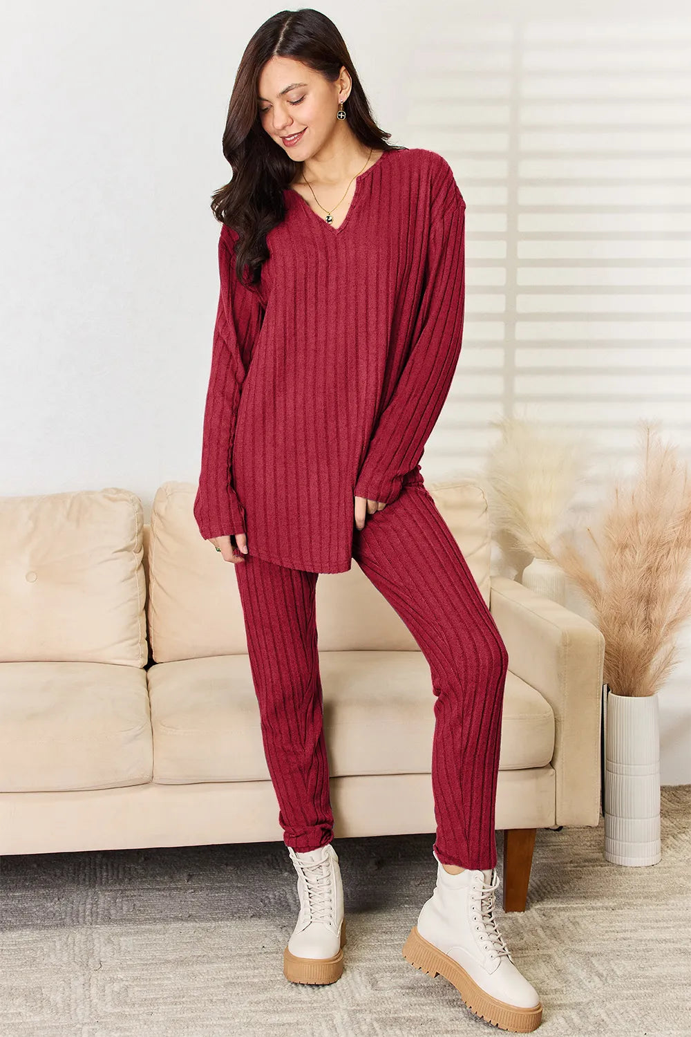 Basic Bae Full Size Notched Long Sleeve Top and Pants Set 274cf4c4-a386-4ee5-823f-d3c34d6f7994-Max