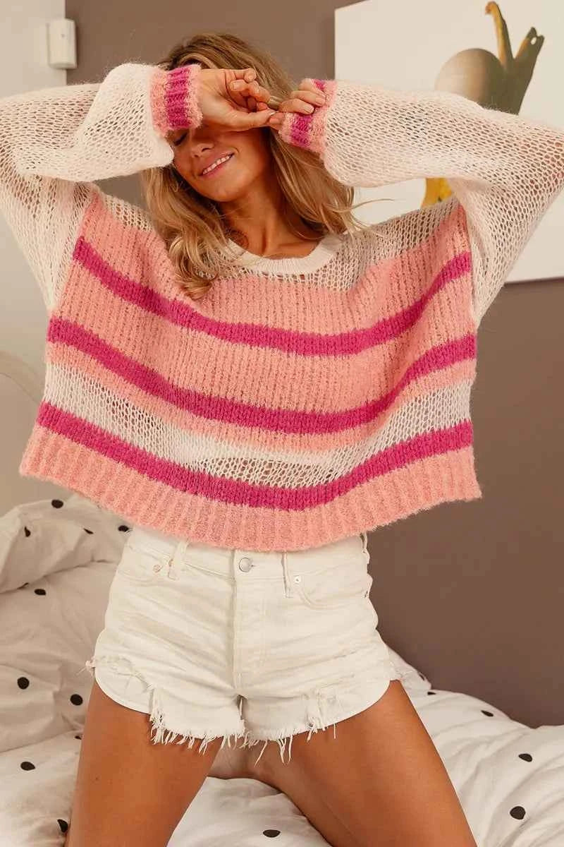 BiBi Hollow Out Yoke Detail Striped Sweater 276443479c2e4a59bb7fb9016553453e-Max-Origin