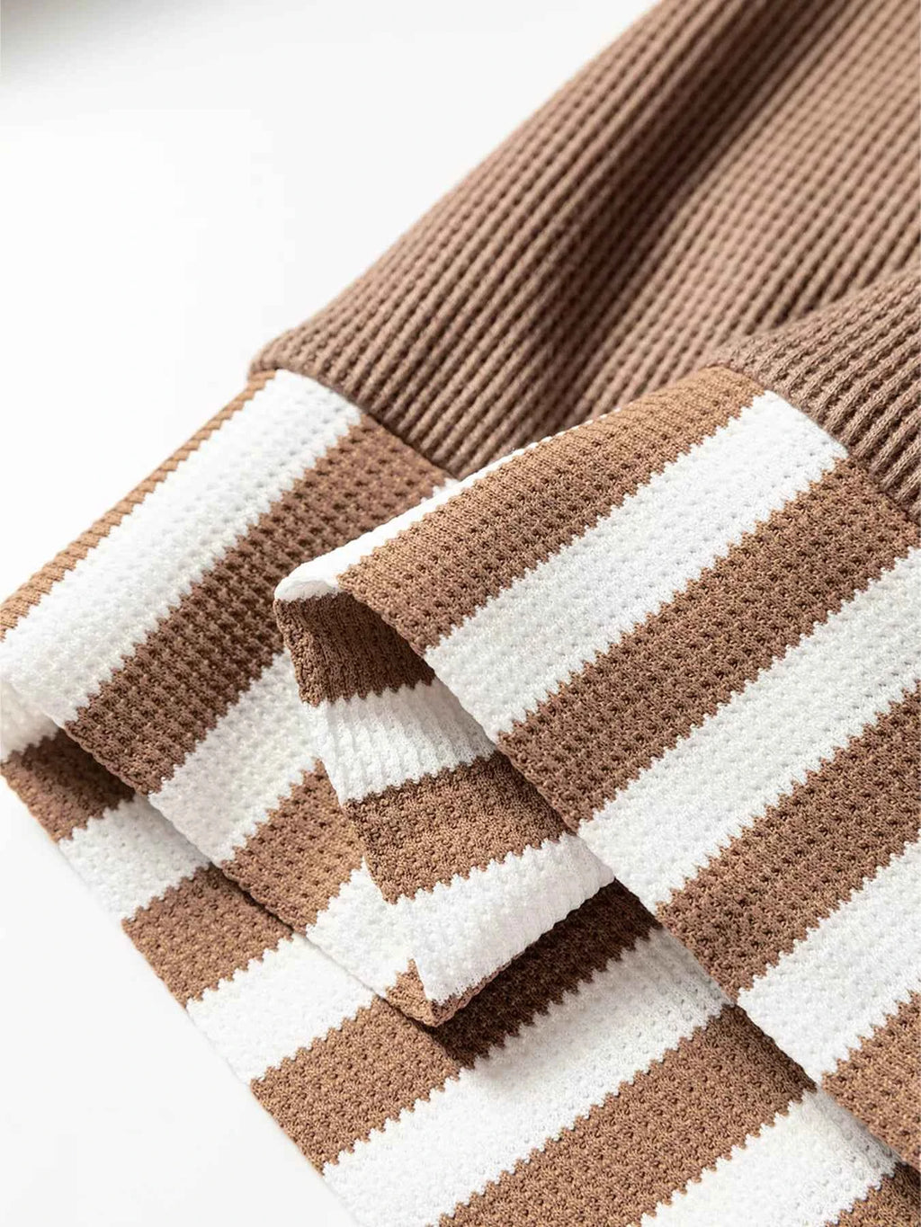 Waffle Texture Striped Patchwork Button Neck Drawstring Hoodie 276856498fb142bc90ccf6d624046a42-Max-Origin