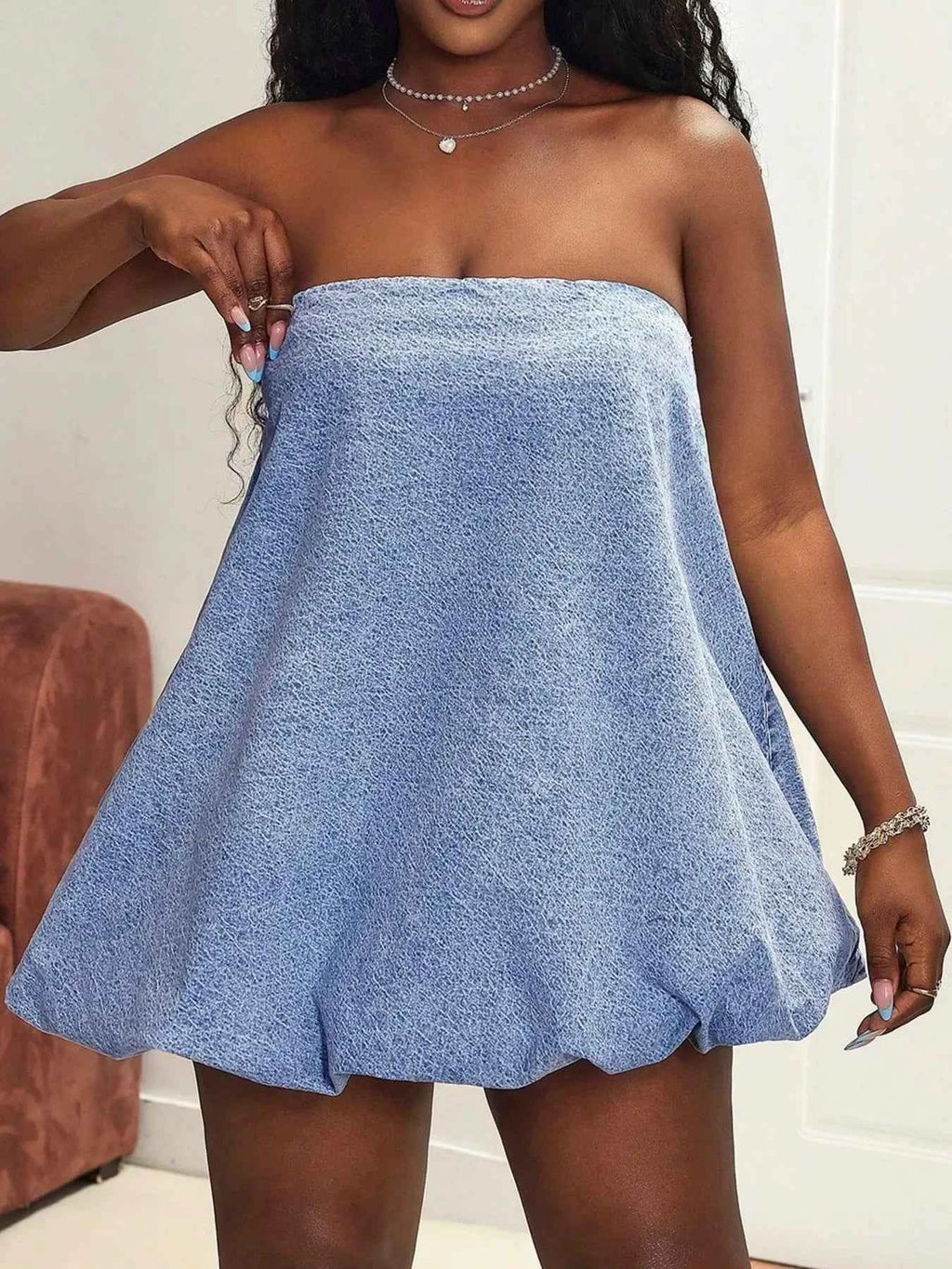 Tube Bubble Hem Denim Dress 278016c005b94ec3878aa48114098401-Max-Origin