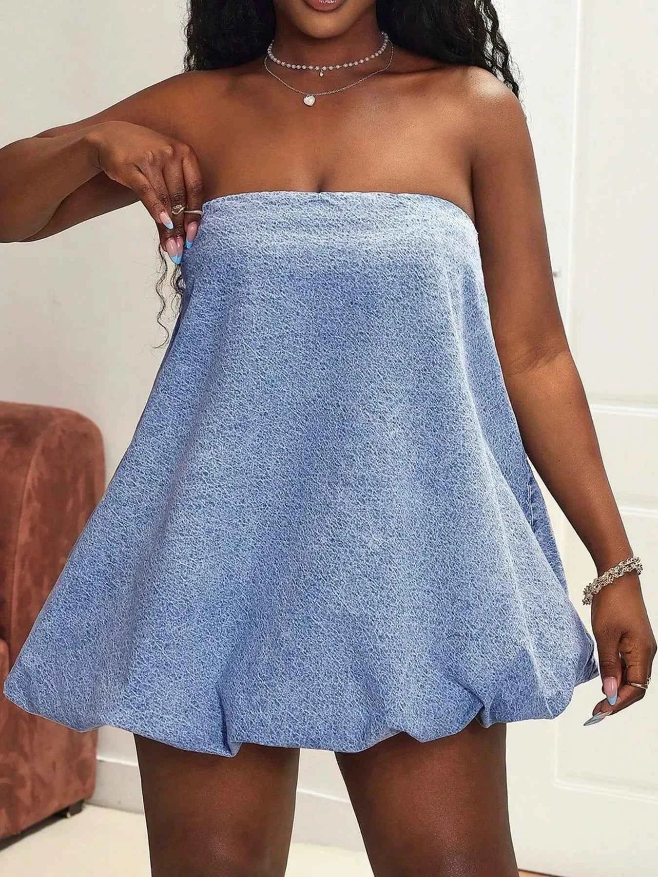 Tube Bubble Hem Denim Dress 278016c005b94ec3878aa48114098401-Max-Origin