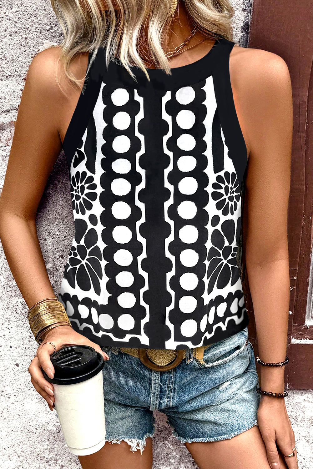 Black Geometric Print Sleeveless Top Black 27b4bf836f7a795b