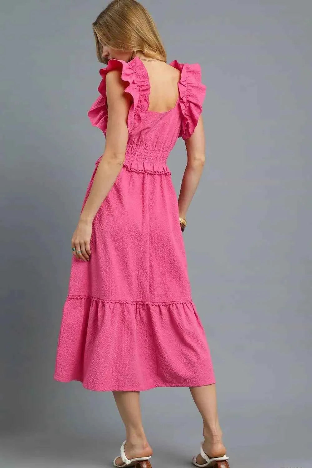 Umgee V-Neck Ruffled Cap Sleeve Midi Dress 27c7a240-f610-4bd9-bd27-edc0de725d5b-Max-Origin