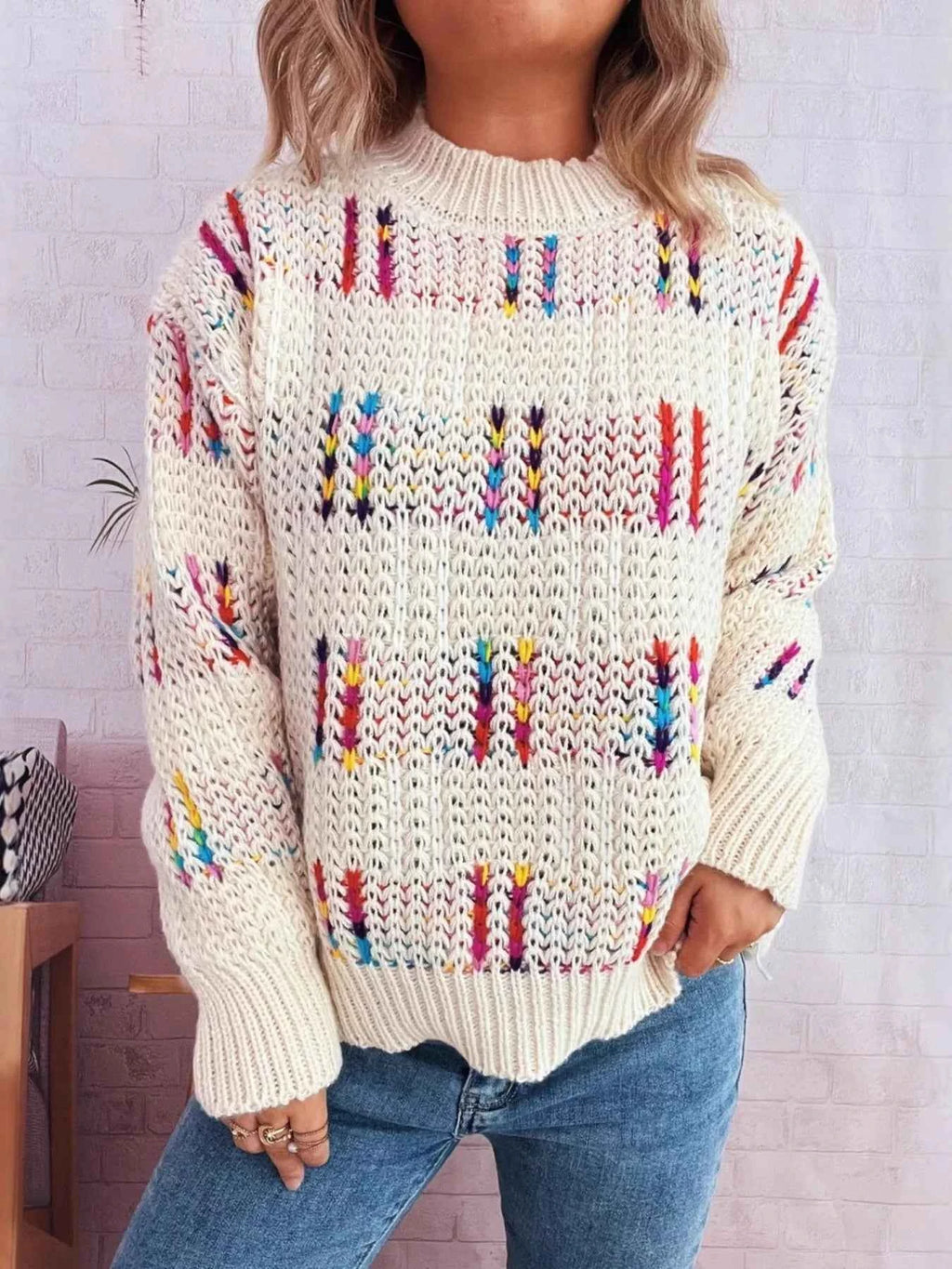 Colorful Round Neck Long Sleeve Sweater 28246e55399d4dea8c91023f49a0bae0-Max-Origin