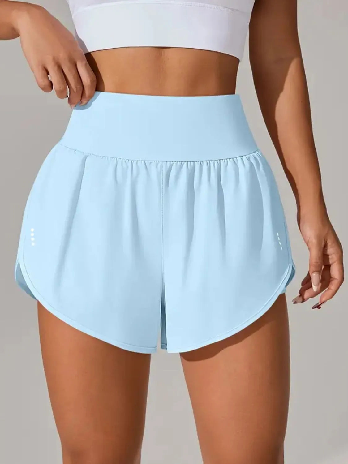 Pocketed High Waist Active Shorts Light Blue 282890d6-346b-4613-8575-478b6a13a007-Max-Origin