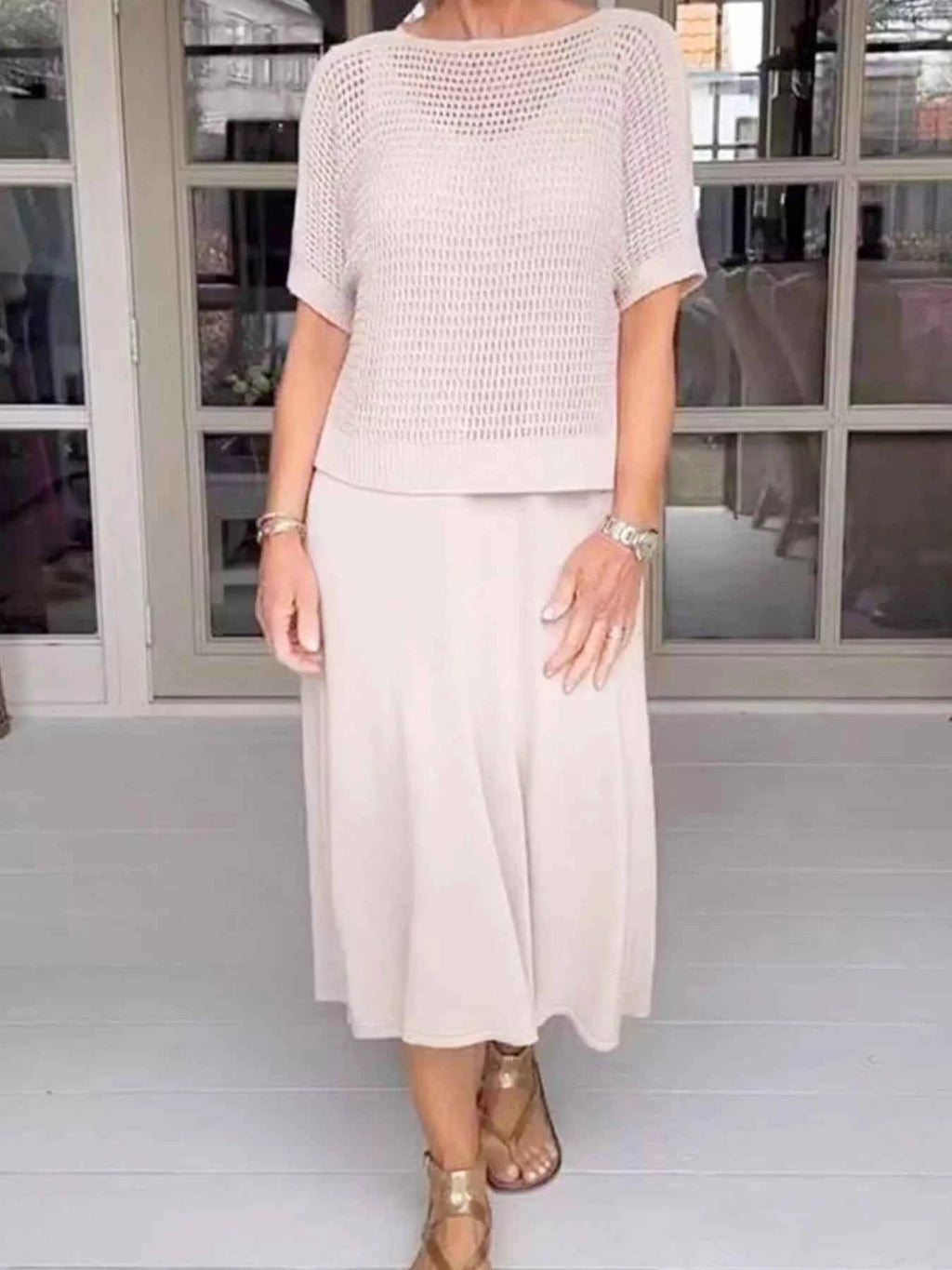 Full Size Openwork Knit Cover Up and Dress Set Plus Size Eggshell 282a5adf-a5e1-4323-951e-77b7f5290599-Max-Origin