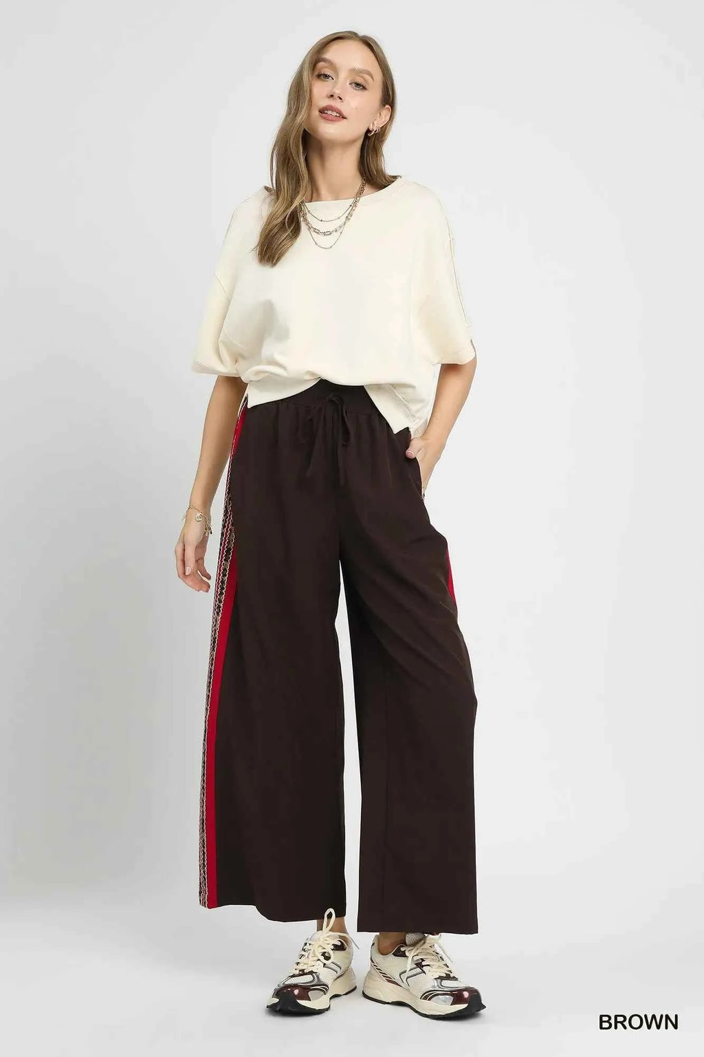 Umgee Wide Leg Pants with Contrast Side Trim 282c554a-eb7c-45c4-a833-19f082874689-Max-Origin