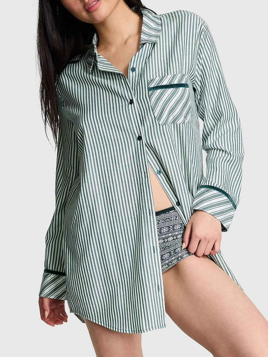 Striped Long Sleeve Button-Up Shirt Green 282ffe34-a9b1-4dec-939c-73c40050dbe7-Max-Origin