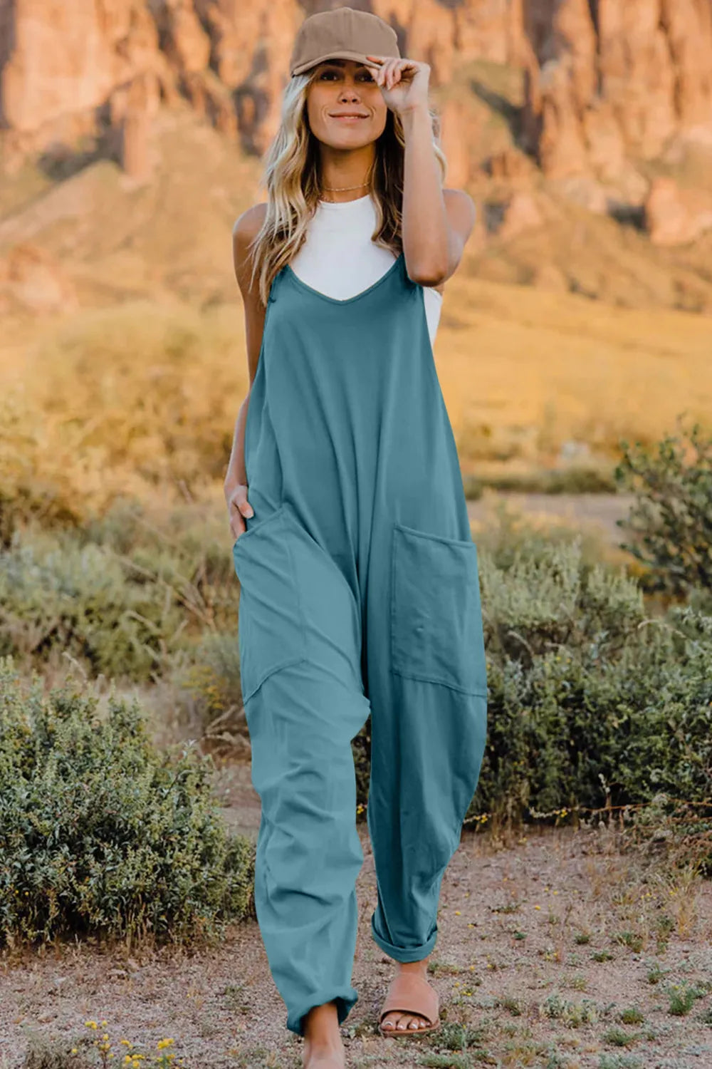 Double Take Full Size V-Neck Sleeveless Jumpsuit with Pockets Pastel Blue 286238c1-d76f-4cb8-b869-8e4f5fa4bb88-Max