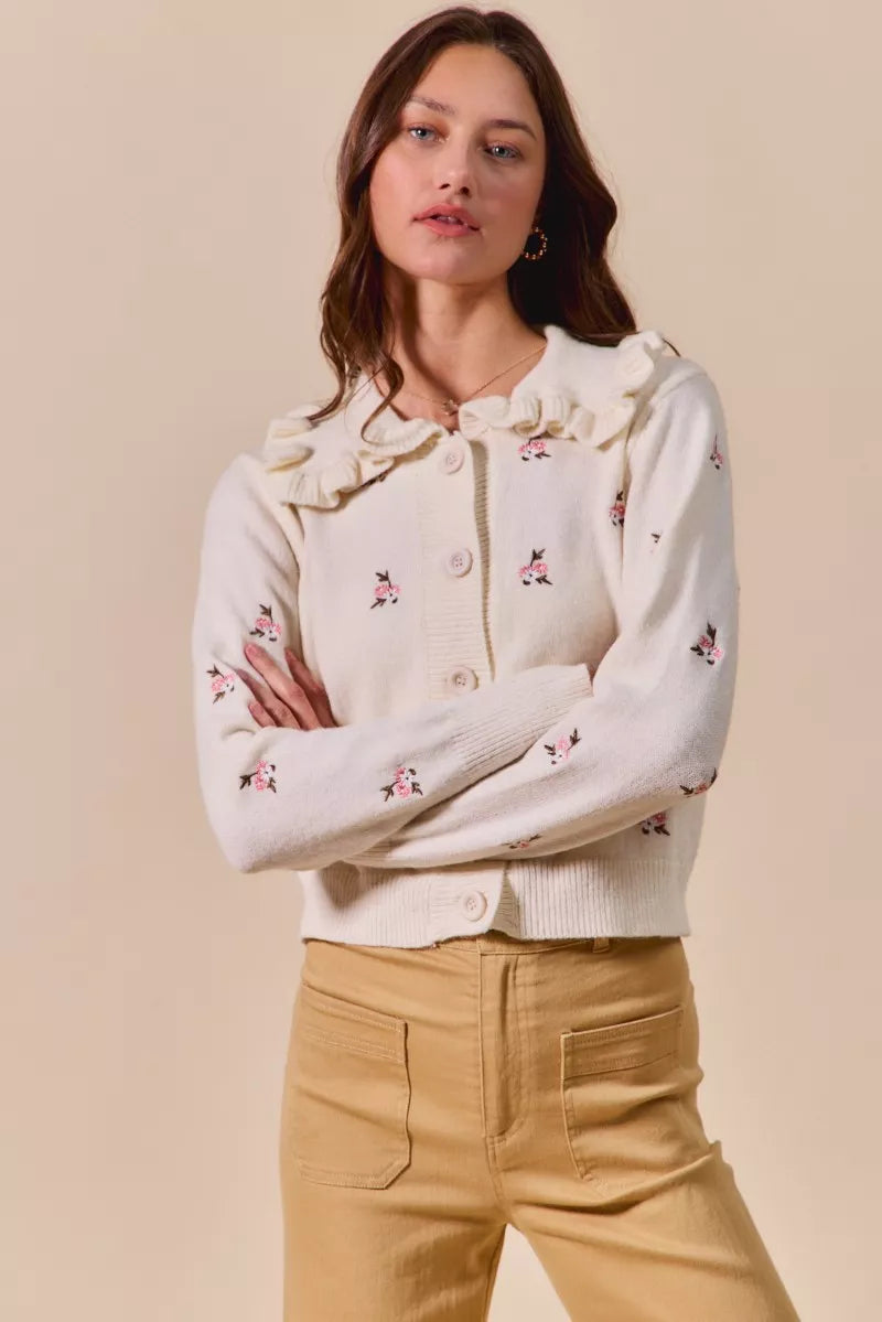 SO ME Collared Floral Embroidered Button Down Sweater Cardigan 286298ffe183437da0057818ce6a7fa5-Max-Origin
