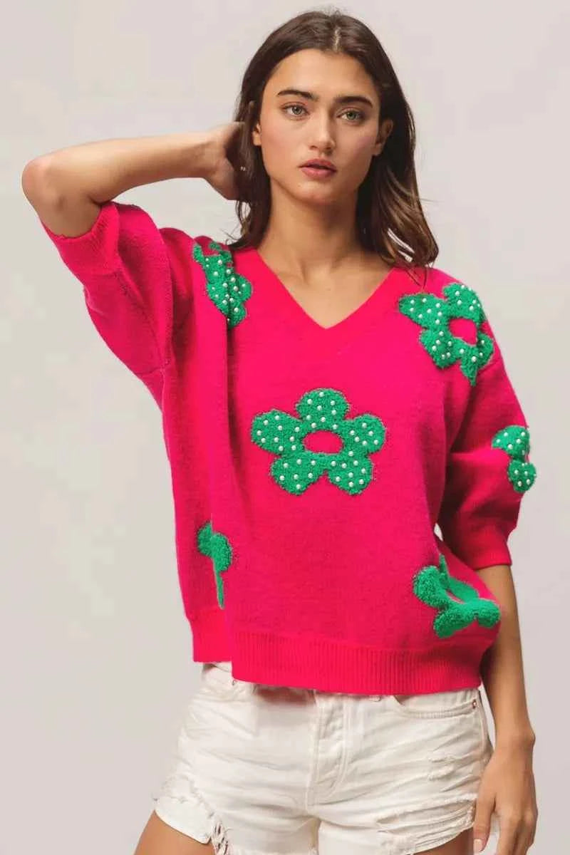 BiBi Pearl Beads Flowers Sweater Top 286d2b6ada3a405fb2ca07adc8ddd388-Max-Origin