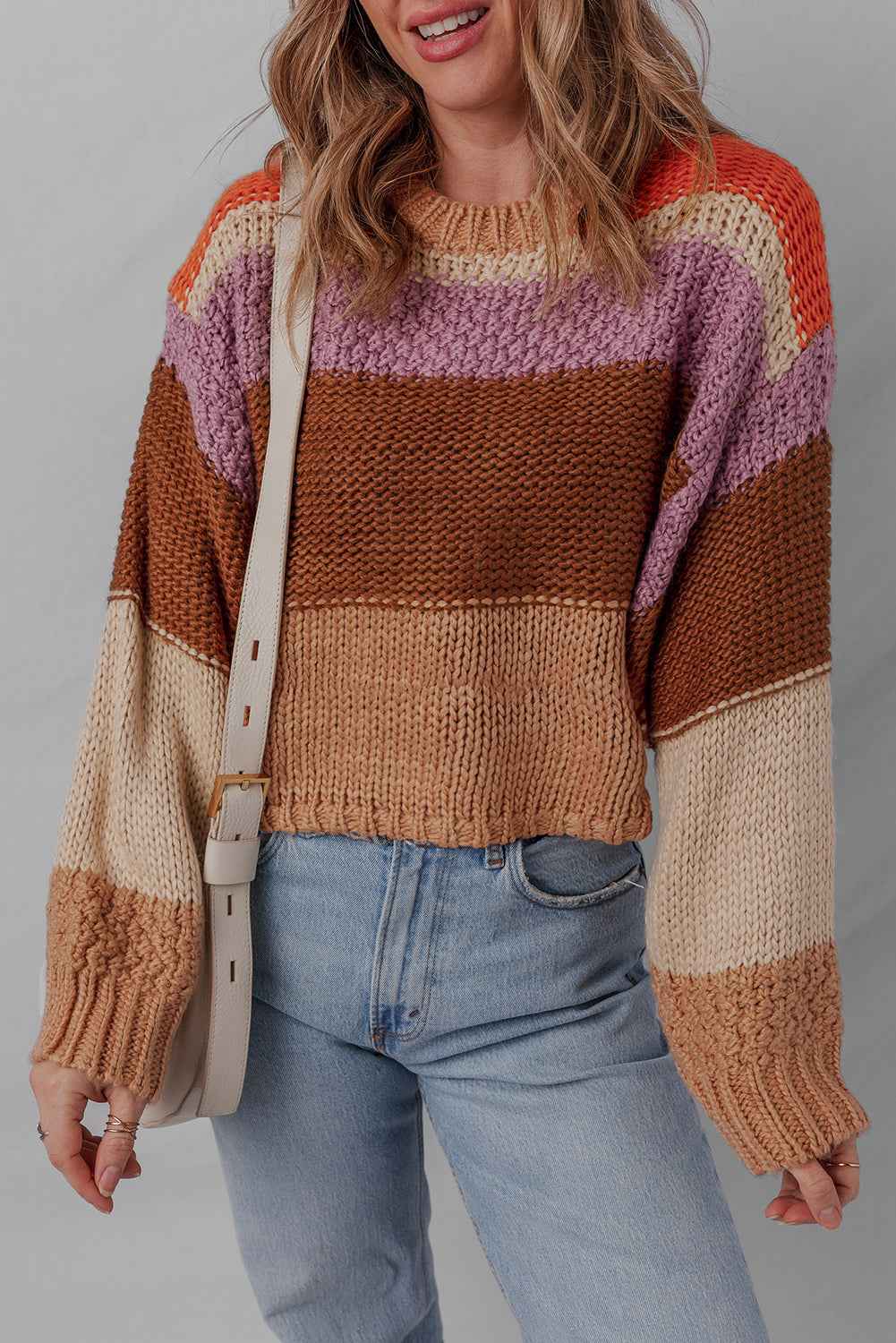 Multicolour Cropped Colorblock Knitted Sweater Multicolour 100%Acrylic 287c5937681c2870