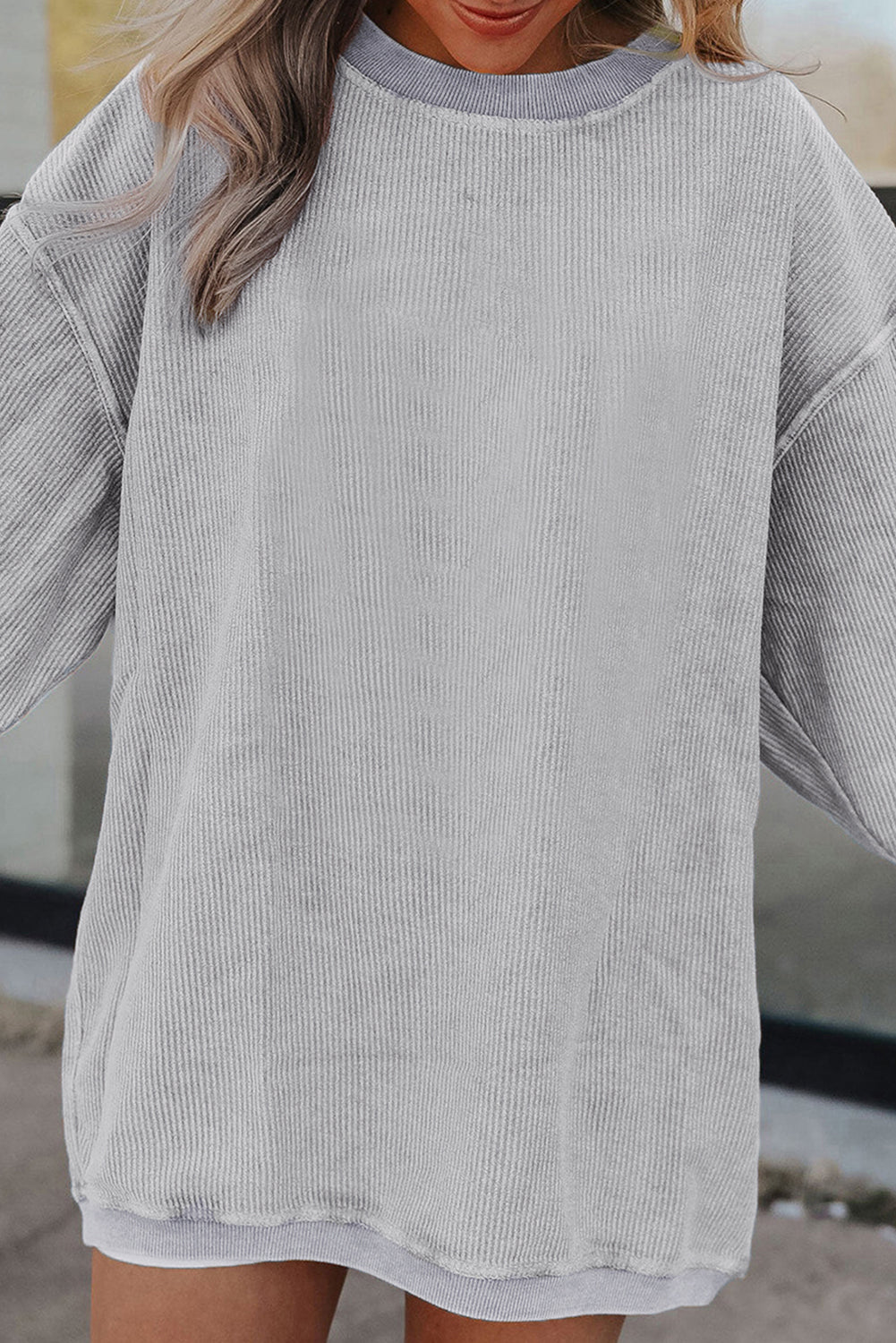 White Drop Shoulder Rib Knit Oversized Sweatshirt 28921685610b3069