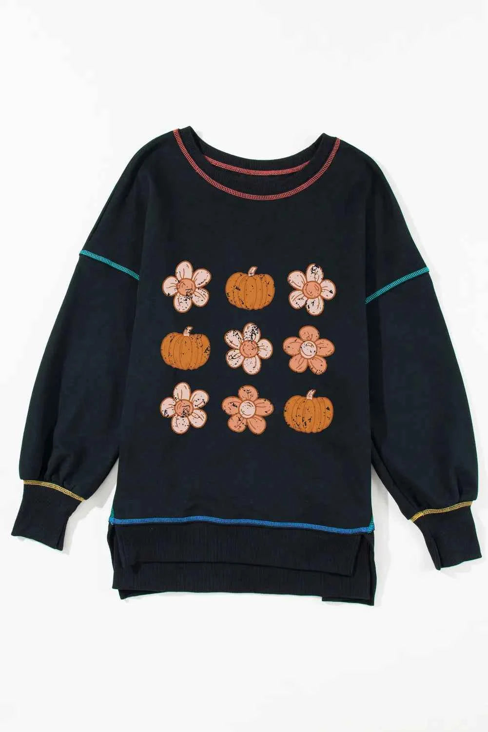 Pumpkin & Flower Graphic Long Sleeve Sweatshirt 289ec220-67b8-4e23-b7d2-76271830eccb-Max
