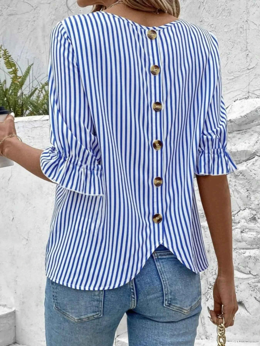 Striped Round Neck Half Sleeve Casual Blouse 28be70d0-cbee-4c63-b7c1-b07bf6b721b7-Max-Origin