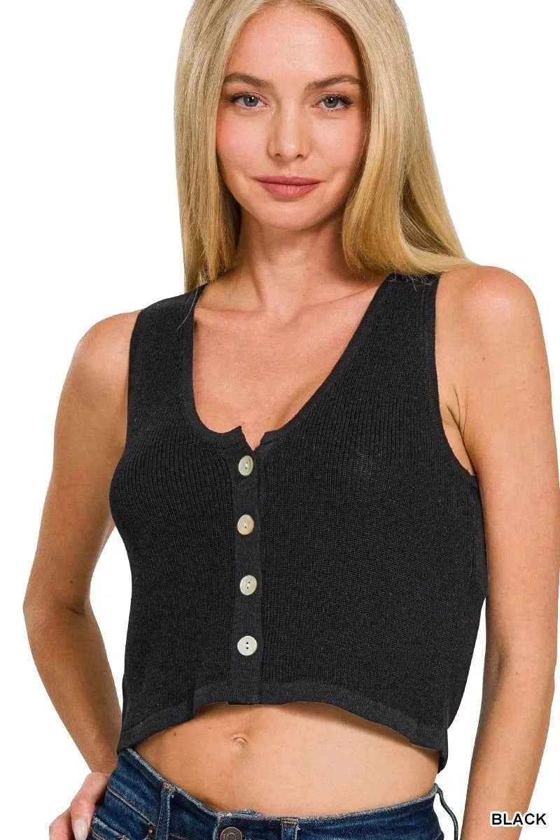 Zenana Button-up Cropped Sweater Vest BLACK 28c737e7889e4f5ca725f7a369ff5ca0-Max-Origin