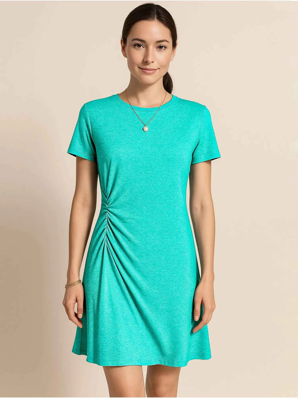 Ruched Short Sleeve Mini Tee Dress Aqua 28d0d1f7-8069-400d-828b-5a1725822351-Max-Origin