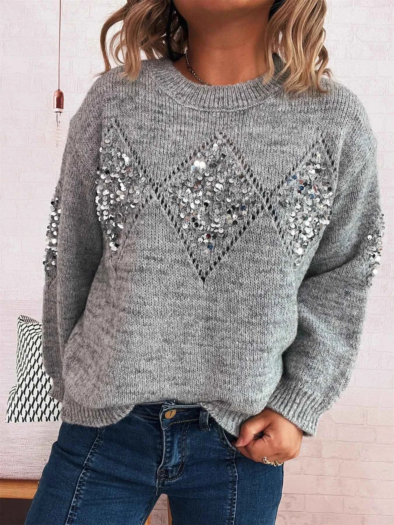 Sequined Diamond Pattern Oversized Sweater 28d8be1906694d9e833b1ee052e6c690-Max-Origin
