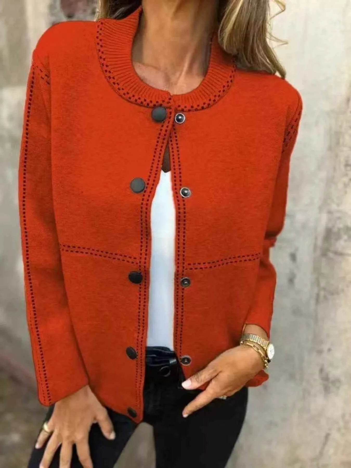 Full Size Button Up Long Sleeve Cardigan Plus Size Orange 28e3d125-3207-4be2-89f0-d5b903f7d937-Max-Origin