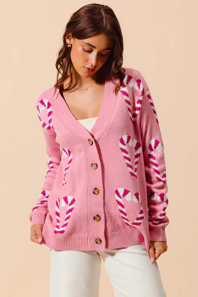 SO ME Christmas Candy Cane Button Front Sweater Cardigan PINK 292c0112fb324d4392d0710b35d15741-Max-Origin
