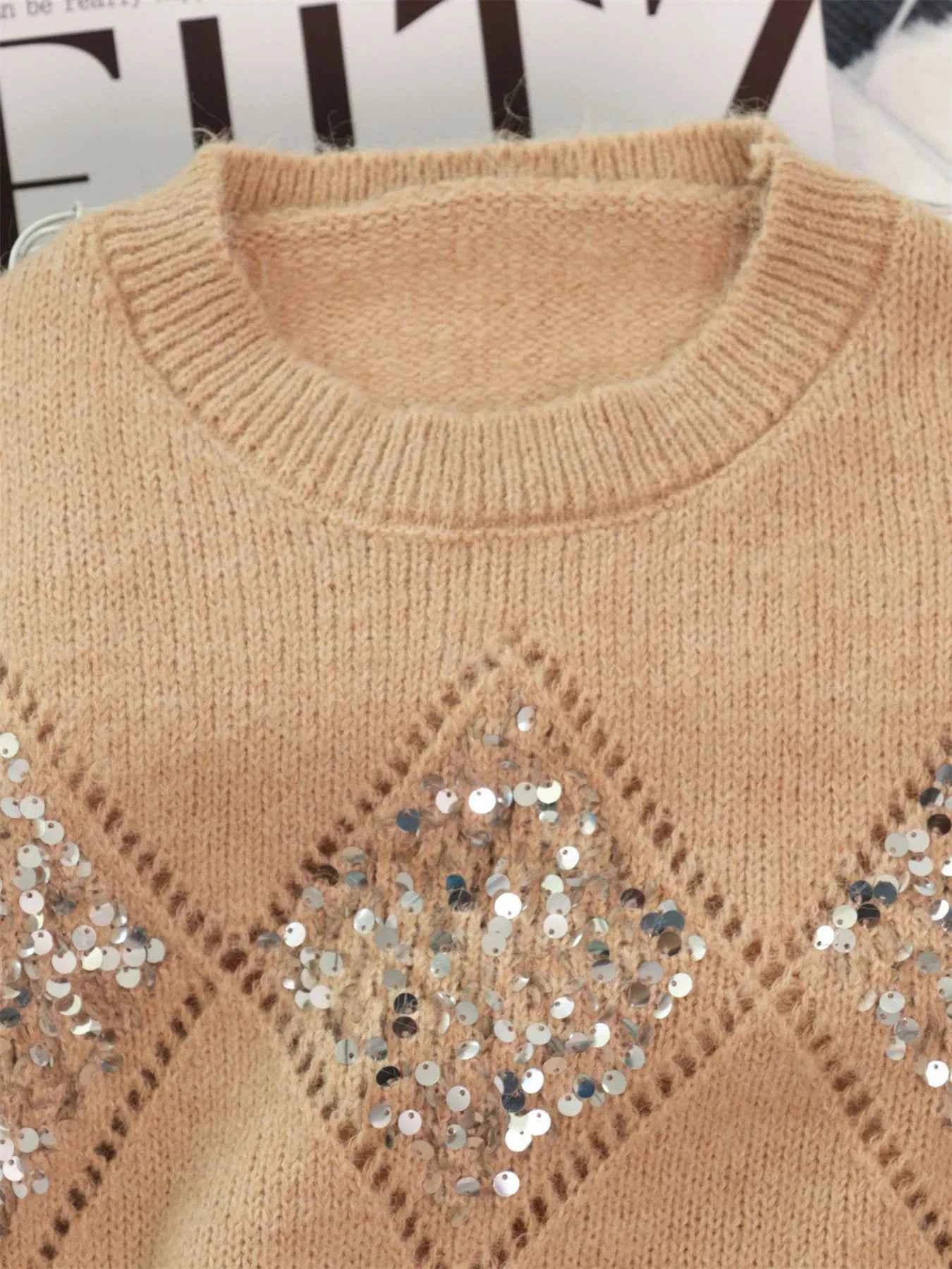 Sequined Diamond Pattern Oversized Sweater 29317d7853dd4d23830c0b0f1acf6fe0-Max-Origin