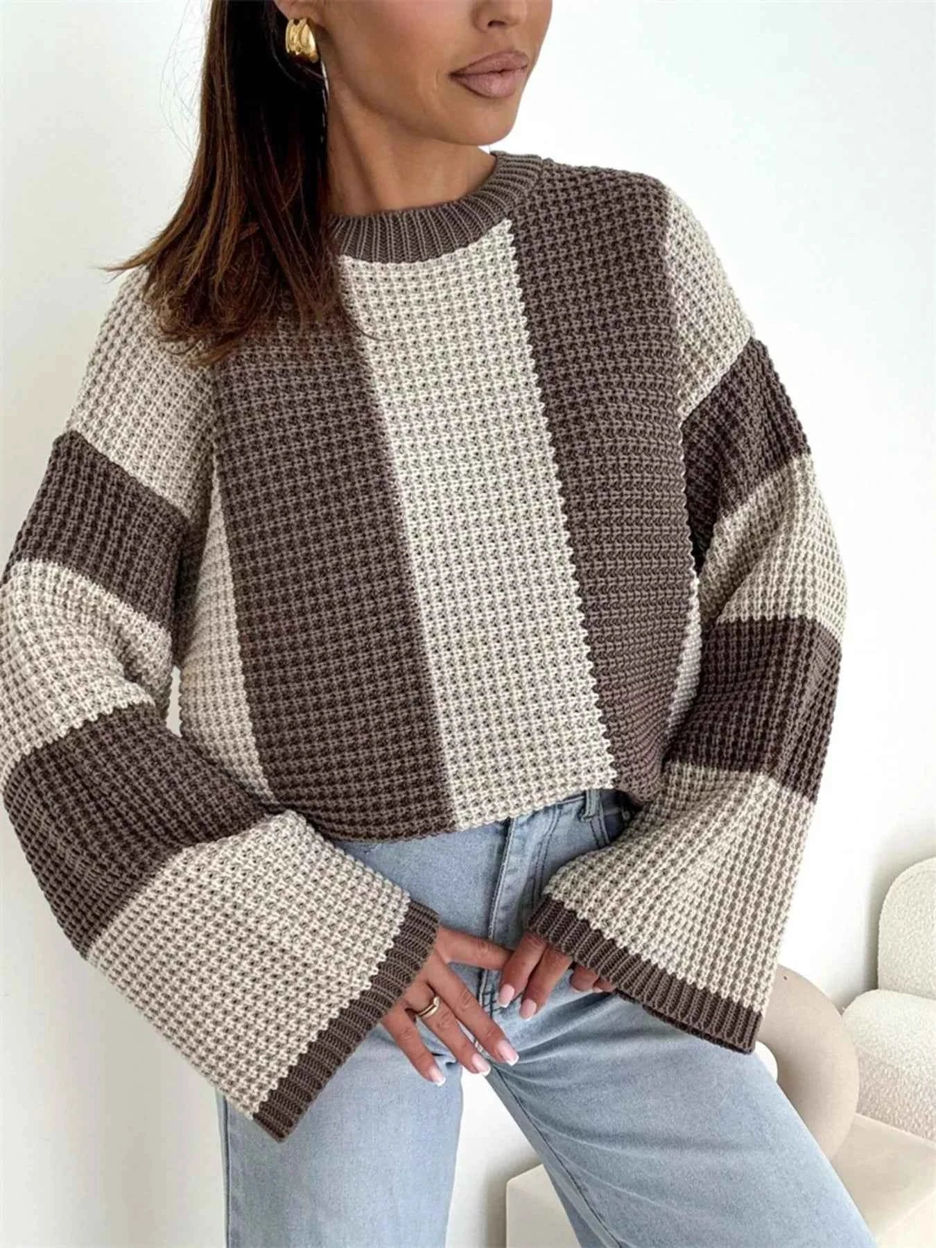 Color Block Long Sleeve Sweater 293ae096ee574cd79c980206e7b10239-Max-Origin