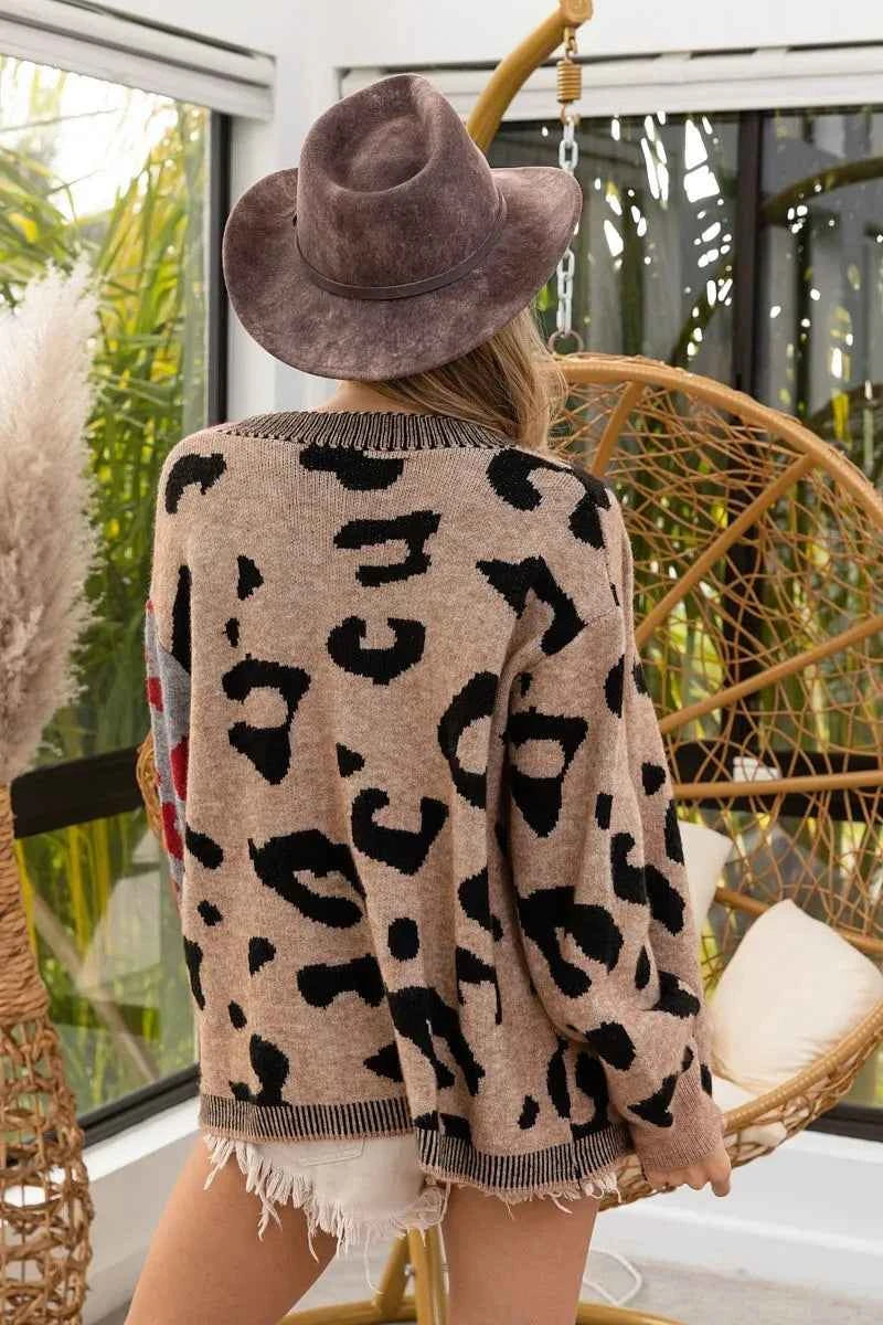 BiBi Leopard Color Block Button Down Sweater Cardigan 297f924e12684fca8d29976538ec2b37-Max-Origin