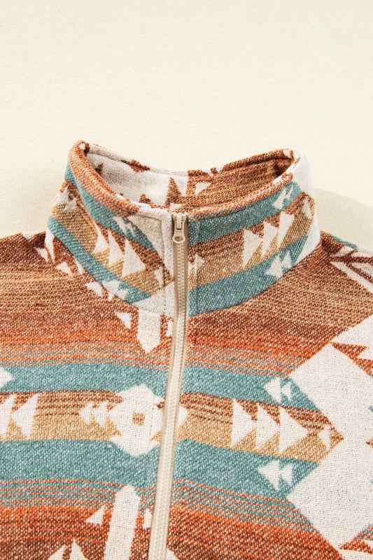 Western Aztec Quarter-Zip Elastic Cuffs Sweatshirt 298102b1-d17c-4a0a-8cca-3e0d49bd6925