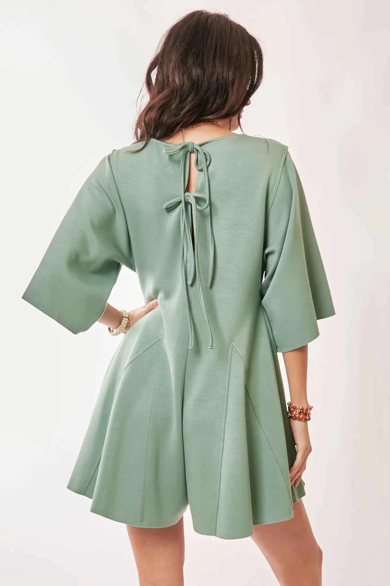 Davi & Dani Solid Draped Sleeve Ties Back Skort Romper 298af62c5213427eb7626185ffcb4d2d-Max-Origin