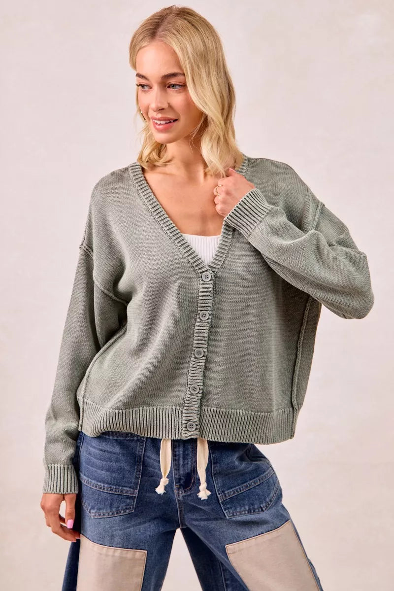 BiBi Washed Sweater V Neck Cardigan 29a112867aea491d955e414be357f268-Max-Origin