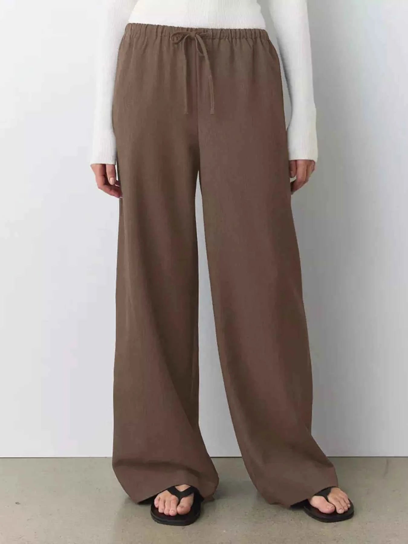 Wide Leg Drawstring Pants Brown 29a25f8fa06f410c8f878abdd650f575-Max-Origin